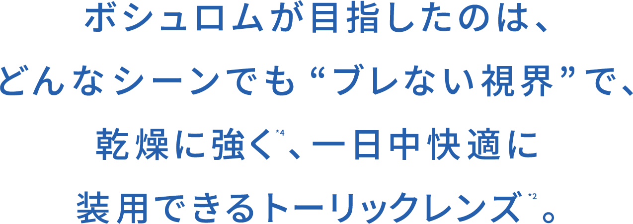 ボシュロムが目指したのは、どんなシーンでも“ブレない視界”で、乾燥に強く*4、一日中快適に装用できるトーリックレンズ*2